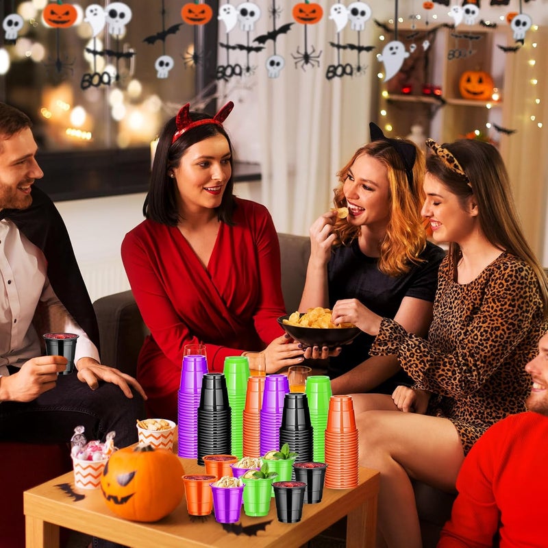 cssopenss 120 Pcs 2 oz Halloween Shot Cups halloween Plastic Shot Glasses Assorted Color shot Glasses Disposable for Drinking, Tasting Halloween Party Supplies - Image 2